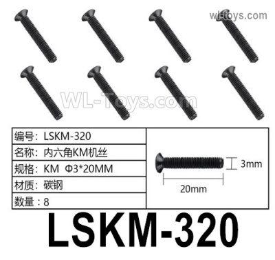 HG P806 Parts LSKM-320. Hexagon socket KM screws. KM Φ3x20mm. Total 8pcs.HG P806 TRASPED Semi Trailer Parts,HG P806 1/12 Truck Parts