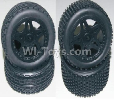 HBX Survivor MT 12811 Front and Rear Wheels Complete(4PCS)-(Include the Wheel hub and Tire lether) Parts-12056 12039,HaiBoXing urvivor MT 12811 12811B RC Car Parts