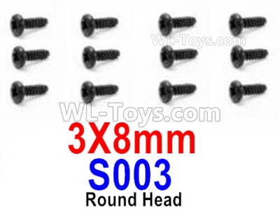 HBX 12895 Round Head Screws, The size is 3x 8mm, Round Head Self Tapping Screws. Total 12pcs. The replace accessories number is S003