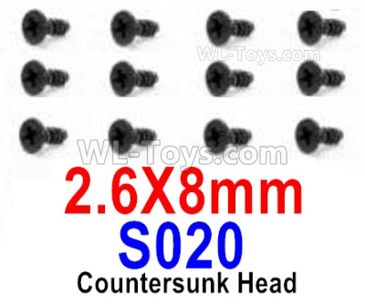 HBX 12895 Countersunk Head Screws, The size is 2.6x8mm, Countersunk Head Self Tapping Screws. Total 12pcs. The replace accessories number is S020