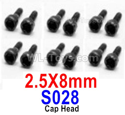 HBX 12895 Cap Head Screws, The size is 2.5x 8mm, Cap Head Self Tapping Screws. Total 12pcs. The replace accessories number is S032