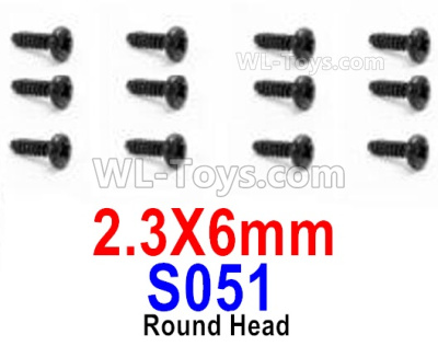 HBX 12895 Round Head Screws, The size is 2.3x6mm, Round Head Self Tapping Screws. Total 12pcs. The replace accessories number is S051