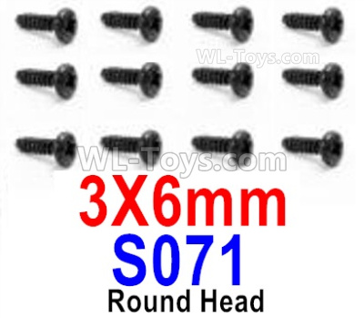 HBX 12895 Round Head Screws, The size is 3x6mm, Round Head Self Tapping Screws. Total 12pcs. The replace accessories number is S071
