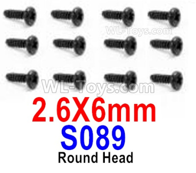 HBX 12895 Round Head Screws, The size is 2.6x6mm, Round Head Self Tapping Screws. Total 12pcs. The replace accessories number is S089