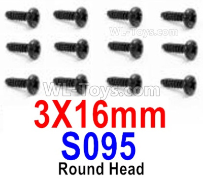 HBX 12895 Round Head Screws, The size is 3x16mm, Round Head Self Tapping Screws. Total 12pcs. The replace accessories number is S095