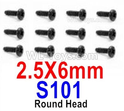 HBX 12895 Round Head Screws, The size is 2.5x6mm, Round Head Self Tapping Screws. Total 12pcs. The replace accessories number is S101
