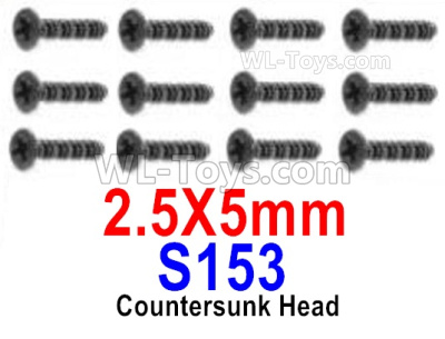 HBX 12895 Countersunk Head Screws, The size is 2.5x5mm, Countersunk Head Self Tapping Screws. Total 12pcs. The replace accessories number is S153