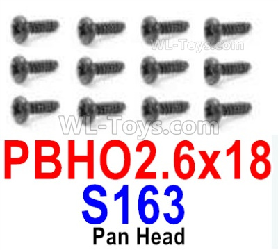 HBX 12895 Round Head Screws, The size is PBHO 2.6x18mm, Round Head Self Tapping Screws. Total 12pcs. The replace accessories number is S163