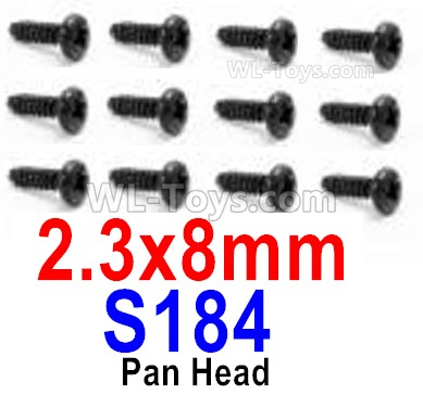 HBX 12895 Round Head Screws, The size is 2.3x8mm, Round Head Self Tapping Screws. Total 12pcs. The replace accessories number is S184
