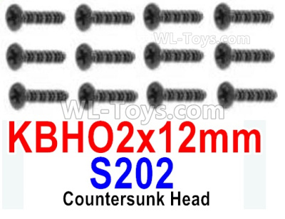 HBX 12895 Countersunk Head Screws, The size is KBHO 2x12mm, Countersunk Head Self Tapping Screws. Total 12pcs. S202