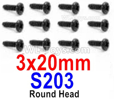 HBX 12895 Round Head Screws, The size is 3x20mm, Round Head Self Tapping Screws. Total 12pcs. S203