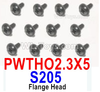 HBX 12895 Flange Head Screws, The size is PWTHO 2.3x5mm, Flange Head Self Tapping Screws. Total 12pcs. The replace accessories number is S205
