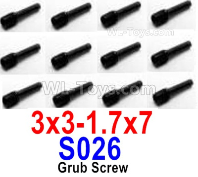 HBX 12895 Grub Screws. The size is 3X3MM-1.7X7mm. Total 12pcs. The replace accessories number is S026