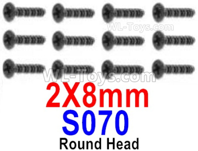 HBX 12895 Round Head Screws, The size is 2x8mm, Round Head Self Tapping Screws. Total 12pcs. The replace accessories number is S070