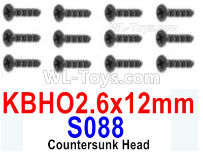 HBX 12895 Countersunk Head Screws, The size is KBHO 2.6x12mm, Countersunk Head Self Tapping Screws. Total 12pcs. The replace accessories number is S088