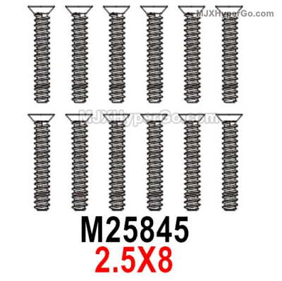 MJX Hyper Go 16207 Screws Parts M25845 Countersunk Head Screws with flat tail.2.5X8.Total 12pcs.MJX 16207 1/16 RC Car Replacement Accesories.