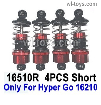 MJX Hyper Go 16210 Parts 16510R shock absorber.Red Color.Total 4pcs Short Damper. Front and Rear.It can only be used for the MJX 16210 RC Truck