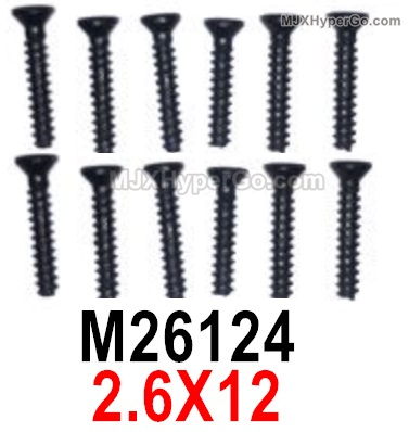 MJX Hyper Go 16209 16210 Screws Parts M26124 Countersunk Head Screws with flat tail.2.6X12.Total 12pcs.MJX 16209 162101/16 RC Car Replacement Accesories.