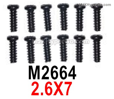 MJX Hyper Go 16209 16210 Screws Parts M2664 Pan Head screws with flat tail.2.6X7.Total 12pcs.MJX 16209 162101/16 RC Car Replacement Accesories.