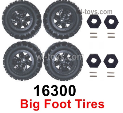 MJX Hyper Go H16 H16E H16H H16P Parts 16300 4pcs Wheel Tires.Big Foot Tires with 4 Set Hex Wheel seat adapter and Dowel Pins.MJX H16 H16E H16H H16P RC Car Replacement Accesories.