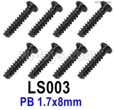 SG 2801 SG2801 Screws Parts LS003 Screws.Phillips Round Head Self-tapping screws.PB 1.7x8mm.Total 8pcs.SG 1/28 Car Parts.