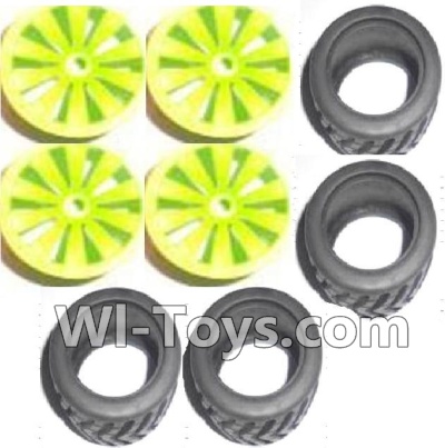 Subotech BG1504 Big Wheel Hub and Trire Lether(Each 4pcs)-Green,Subotech BG1504 RC Car Spare parts Accessories,1:16 2WD BG1504 RC Racing Car parts,High Speed Drifting Buggy Parts