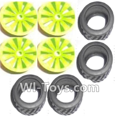 Subotech BG1505 Big Wheel Hub and Trire Lether(Each 4pcs)-Green,Subotech BG1505 RC Car Spare parts Accessories,1:16 2WD BG1505 RC Racing Car parts,High Speed Drifting Buggy Parts