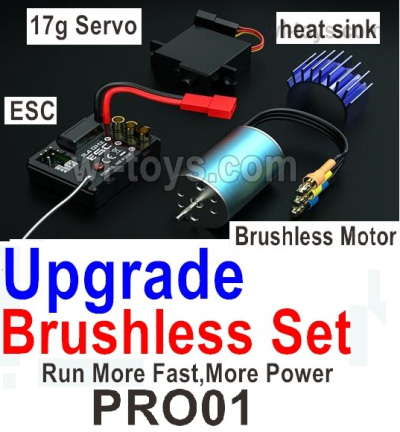 UDIRC 1603 Parts Upgrade Brushless set.The kit number is PRO01, The running speed is about 45km to 50km per hour. It include the Brushless motor,Brushless ESC Board ,Servo ,Motor heat sink.