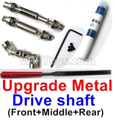 WPL B-36 B36 URAL-4360 Spare Parts-04-07 Upgrade Front+Middle+Rear Metal Drive shaft(3pcs-Silver color)-with screws,wrench and Sickle,WPL B-36 B36 RC Car Parts,WPL Parts,WPL B-36 B36 RC Military Truck Spare parts Accessories,WPL 6X6 1:16 Off-road Truck Parts