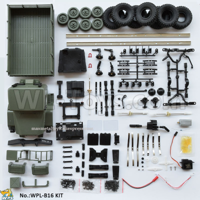 WPL B16 Parts-01-03 KIT version empty car version need to assemble yourself (without electronic components,Also the Remote control,battery,USB charging cable, etc. are not included)-Green,WPL B16 B-16 RC Car Parts,WPL 6X6 Parts,WPL B16 B-16 RC Military Truck Spare parts Accessories,WPL 1:16 Off-road Truck Parts