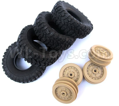 WPL B16 Parts-02-02 Official Tire Lether(4pcs)+ Official wheel hub(4pcs)-Yellow,WPL B16 B-16 RC Car Parts,WPL 6X6 Parts,WPL B16 B-16 RC Military Truck Spare parts Accessories,WPL 1:16 Off-road Truck Parts