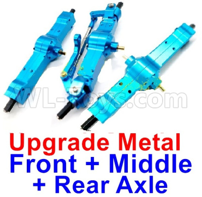 WPL B16 Parts-06-09 Upgrade Metal Front axle+Upgrade Metal Middle axle+Upgrade Metal Rear axle-Blue color,WPL B16 B-16 RC Car Parts,WPL 6X6 Parts,WPL B16 B-16 RC Military Truck Spare parts Accessories,WPL 1:16 Off-road Truck Parts
