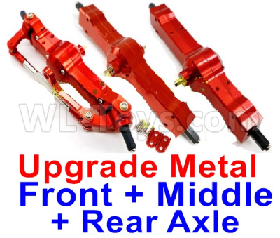 WPL B16 Parts-06-13 Upgrade Metal Front axle+Upgrade Metal Middle axle+Upgrade Metal Rear axle-Red Color,WPL B16 B-16 RC Car Parts,WPL 6X6 Parts,WPL B16 B-16 RC Military Truck Spare parts Accessories,WPL 1:16 Off-road Truck Parts