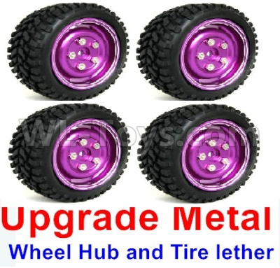 WPL C14 C-14 Hercules Parts-02-15 Upgrade Metal wheel hub and Tire lether(4 set)-PurpleWPL C14 C-14 RC Car Parts,WPL Hercules Parts,WPL C14 C-14 RC Military Truck Spare parts Accessories,WPL 4X4 1:16 Off-road Truck Parts