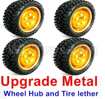 WPL C14 C-14 Hercules Parts-02-19 Upgrade Metal wheel hub and Tire lether(4 set)-OrangeWPL C14 C-14 RC Car Parts,WPL Hercules Parts,WPL C14 C-14 RC Military Truck Spare parts Accessories,WPL 4X4 1:16 Off-road Truck Parts
