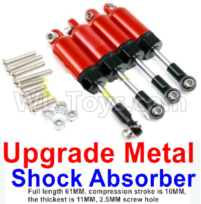 WPL C14 C-14 Hercules Parts-11-16 Upgrade Metal Shock Absorber(4pcs)-Full length 61MM, compression stroke is 10MM,the thickest is 11MM,2.5MM screw hole-Red(Only be used For C14 C24)WPL C14 C-14 RC Car Parts,WPL Hercules Parts,WPL C14 C-14 RC Military Truck Spare parts Accessories,WPL 4X4 1:16 Off-road Truck Parts