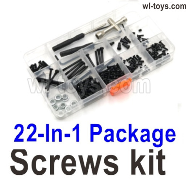 Wltoys 104019 Upgrade Parts Screws Assembly kit Parts. Include most of the Screws, Screws driver, Pins, Nut, etc.Wltoys 104019 1/10 Parts, Wltoys 104019 RC Car Accessories.