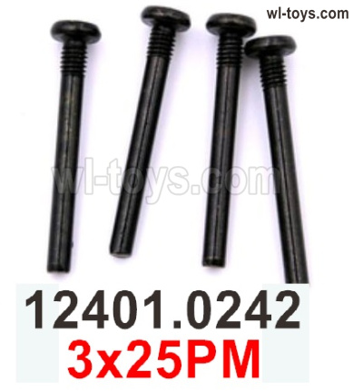 Wltoys 104019 Screws Parts 12401.0242 3x25P Cross round head screws with half tooth machine wire.Wltoys 104019 1/10 Parts, Wltoys 104019 RC Car Accessories.