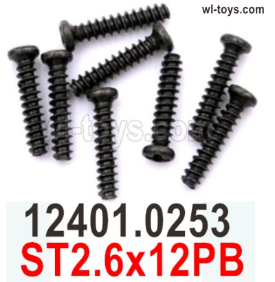 Wltoys 104019 Screws Parts 12401.0253 ST2.6x12PB Phillips round head self-tapping screws.Wltoys 104019 1/10 Parts, Wltoys 104019 RC Car Accessories.