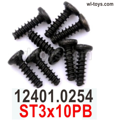 Wltoys 104019 Screws Parts 12401.0254 ST3x10PB Phillips round head self-tapping screws.Wltoys 104019 1/10 Parts, Wltoys 104019 RC Car Accessories.