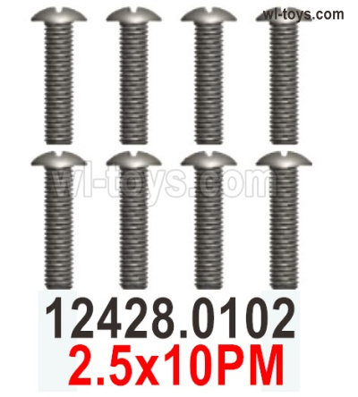 Wltoys 104019 Screws Parts 12428.0102 2.5x10PM Phillips round head machine screws.Wltoys 104019 1/10 Parts, Wltoys 104019 RC Car Accessories.
