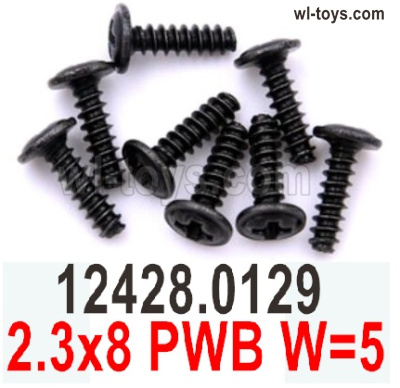Wltoys 104019 Screws Parts 12428.0129 2.3x8 PWB Phillips pan head machine screws with media.Wltoys 104019 1/10 Parts, Wltoys 104019 RC Car Accessories.