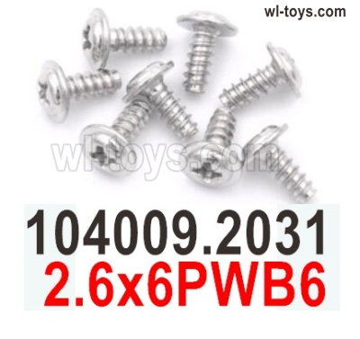 Wltoys 104019 Screws Parts 104009.2031 2.6x6PWB6 Phillips pan head machine screws with media.Wltoys 104019 1/10 Parts, Wltoys 104019 RC Car Accessories.