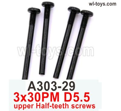 Wltoys 104019 Screws Parts A303-29 3x30PM D5.5 Cross round head Screws with upper half tooth machine wire.Wltoys 104019 1/10 Parts, Wltoys 104019 RC Car Accessories.