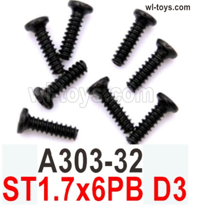 Wltoys 104019 Screws Parts A303-32 ST1.7x6PB D3 Phillips round head screws.Wltoys 104019 1/10 Parts, Wltoys 104019 RC Car Accessories.