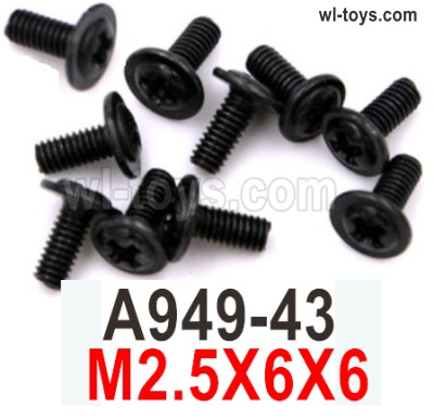 Wltoys 104019 Screws Parts A949-43 M2.5X6X6 Phillips pan head machine screw with media.Wltoys 104019 1/10 Parts, Wltoys 104019 RC Car Accessories.