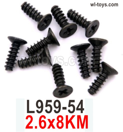 Wltoys 104019 Screws Parts L959-54 2.6x8KM Phillips Countersunk Head Self-Tapping Screws.Wltoys 104019 1/10 Parts, Wltoys 104019 RC Car Accessories.