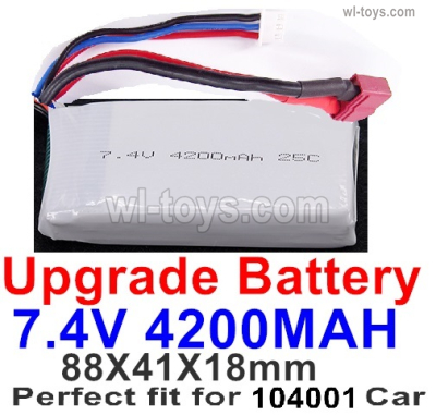 Wltoys 104072 Upgrade Battery Parts 7.4v 4200mah Lipo battery with T-shape plug.Run more time and more power..Wltoys 104072 1/10 Parts, Wltoys 104072 RC Car Accessories.