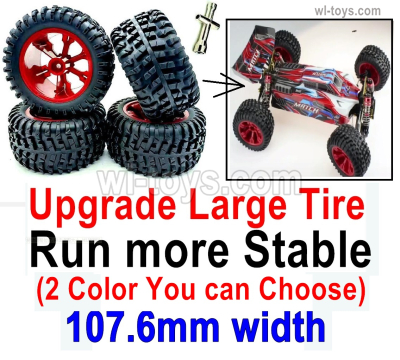 Wltoys 104072 Force Upgrade Parts Upgrade Wheel Tire Parts. Upgrade Large Tire.Run More stable and more resistant to falls.2098+2099.Total 4 set. 2 Color you can choose..Wltoys 104072 1/10 Parts, Wltoys 104072 RC Car Accessories.