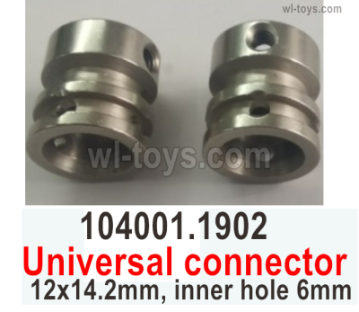 Wltoys 104072 Parts Universal connector.104001.1902.Total 2pcs.The size is 12x14.2mm, inner hole 6mm.Wltoys 104072 1/10 Parts, Wltoys 104072 RC Car Accessories.